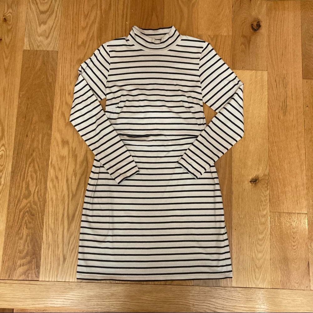 boob design organic cotton mock-neck striped maternity/nursing dress